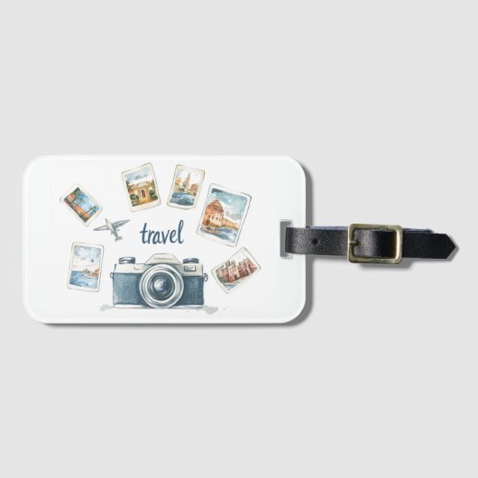 Vintage Travel Camera Adventure Design Bagagelabel (Voorkant (horizontaal))