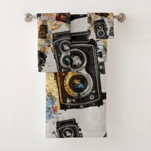 Vintage Travel Camera Patroon Bad Handdoek