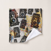 Vintage Travel Camera Patroon Bad Handdoek (Wasdoekje)