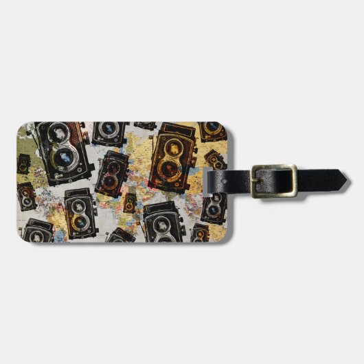 Vintage Travel Camera Patroon Bagagelabel (Voorkant horizontaal)
