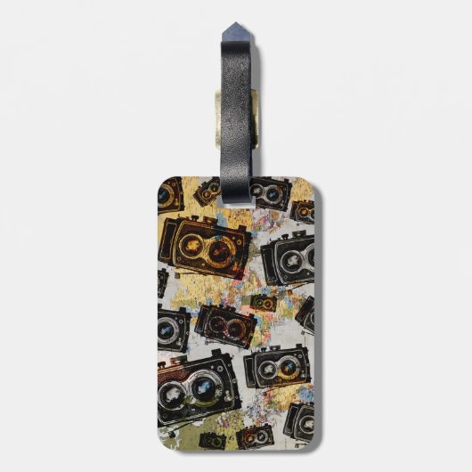 Vintage Travel Camera Patroon Bagagelabel (Achterkant verticaal)