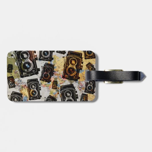 Vintage Travel Camera Patroon Bagagelabel (Achterkant horizontaal)
