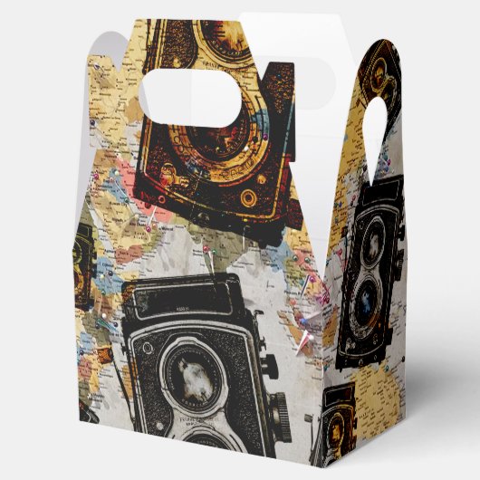 Vintage Travel Camera Patroon Bedankdoosjes (Geopend)