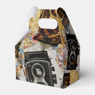 Vintage Travel Camera Patroon Bedankdoosjes