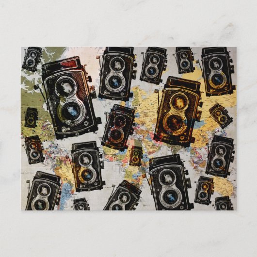 Vintage Travel Camera Patroon Briefkaart (Voorkant)