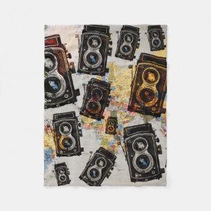 Vintage Travel Camera Patroon Fleece Deken