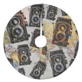 Vintage Travel Camera Patroon Fleece Kerstboom Rok (Voorkant)