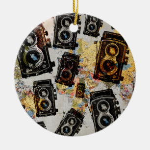 Vintage Travel Camera Patroon Keramisch Ornament