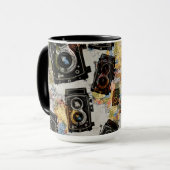 Vintage Travel Camera Patroon Mok (Voorkant links)