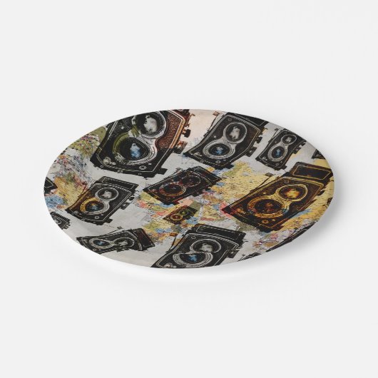 Vintage Travel Camera Patroon Papieren Bordje (Gekanteld)