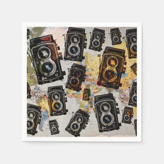 Vintage Travel Camera Patroon Servet (Voorkant)