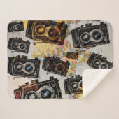 Vintage Travel Camera Patroon Sherpa Deken (Voorkant (horizontaal))