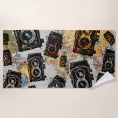 Vintage Travel Camera Patroon Strandlaken (Voorkant)