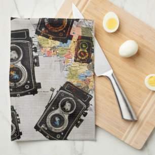 Vintage Travel Camera Patroon Theedoek