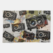 Vintage Travel Camera Patroon Theedoek (Horizontaal)