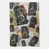 Vintage Travel Camera Patroon Theedoek (Verticaal)