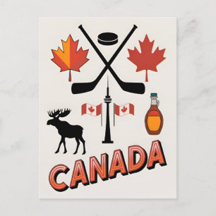 Vintage Travel Canada Nationale Iconen Vector Styl Briefkaart