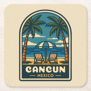 Vintage Travel Cancun Mexico Beach Seaside Retro Kartonnen Onderzetters