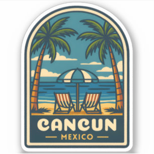 Vintage Travel Cancun Mexico Beach Seaside Retro Sticker