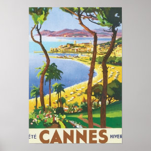 Vintage Travel Cannes Beach Scene Poster