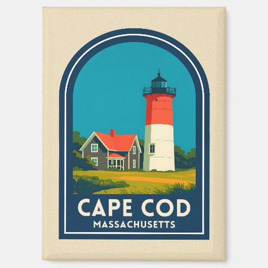 Vintage Travel Cape Cod Nauset Lighthouse Retro Magneet (Voorkant)