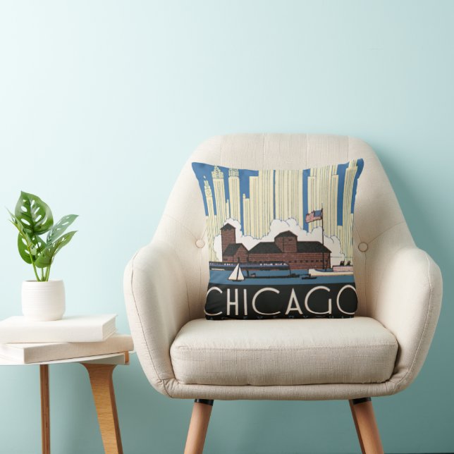 Vintage Travel Chicago heeft alles City Skyline Kussen (Stoel)