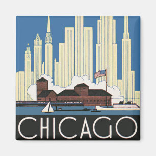 Vintage Travel Chicago heeft alles City Skyline Magneet