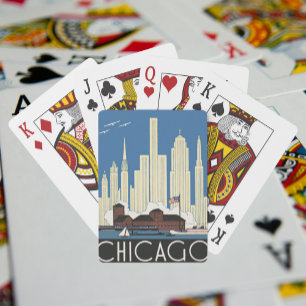 Vintage Travel Chicago heeft alles City Skyline Pokerkaarten