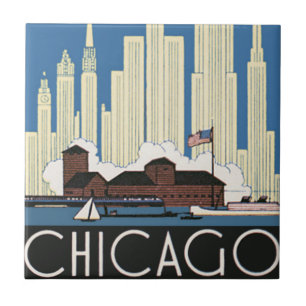 Vintage Travel Chicago heeft alles City Skyline Tegeltje