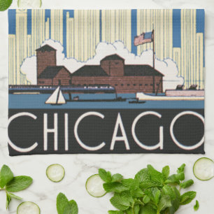 Vintage Travel Chicago heeft alles City Skyline Theedoek