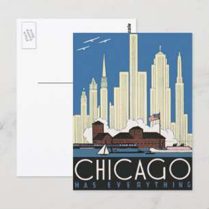 Vintage Travel Chicago Heeft Alles Stads Silhouet Briefkaart