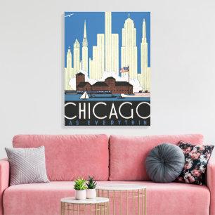 Vintage Travel Chicago Heeft Alles Stads Silhouet Canvas Afdruk