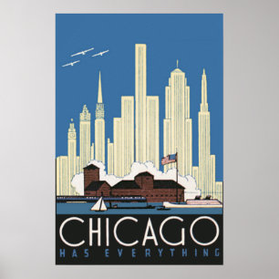 Vintage Travel Chicago Heeft Alles Stads Silhouet Poster