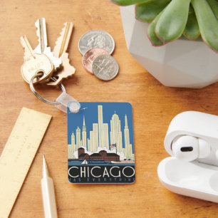 Vintage Travel Chicago Heeft Alles Stadsprofiel Sleutelhanger
