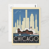 Vintage Travel Chicago Illinois Skyscraper Skyline Briefkaart (Voorkant / Achterkant)
