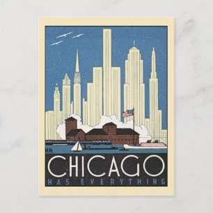 Vintage Travel Chicago Illinois Skyscraper Skyline Briefkaart