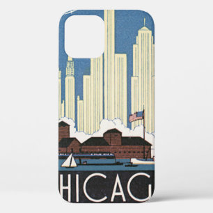 Vintage Travel Chicago Illinois Skyscraper Skyline iPhone 12 Hoesje