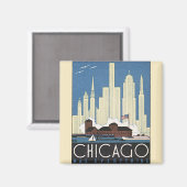 Vintage Travel Chicago Illinois Skyscraper Skyline Magneet (Voorkant / Achterkant)