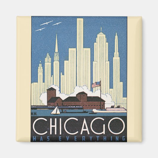 Vintage Travel Chicago Illinois Skyscraper Skyline Magneet (Voorkant)