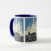 Vintage Travel Chicago Illinois Skyscraper Skyline Mok (Voorkant links)