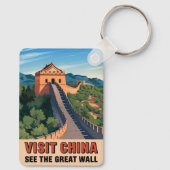 Vintage Travel China Grote Muur Retro Landschap Sleutelhanger (Achterkant)