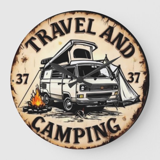 Vintage Travel Classic Camper Van Grote Klok (Voorkant)