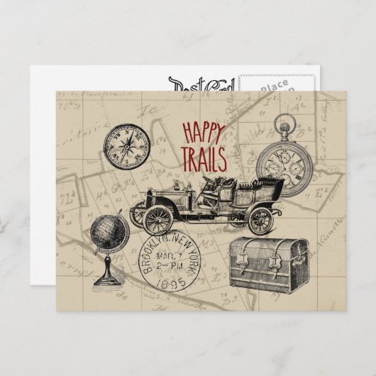 Vintage Travel Collage, Antiek autoweg Briefkaart (Voorkant / Achterkant)