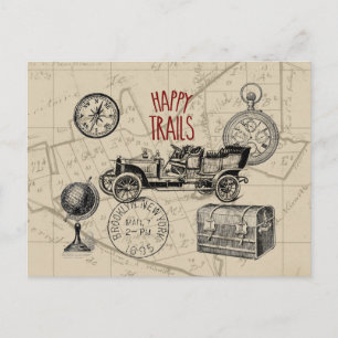 Vintage Travel Collage, Antiek autoweg Briefkaart