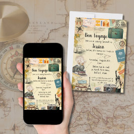 Vintage Travel Collage Bon Voyage Party uitnodigin Kaart