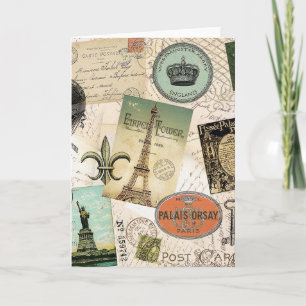 Vintage Travel collage briefkaart