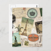 Vintage Travel collage briefkaart (Voorkant / Achterkant)