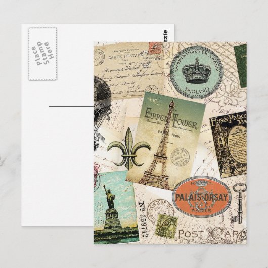 Vintage Travel collage briefkaart (Voorkant / Achterkant)