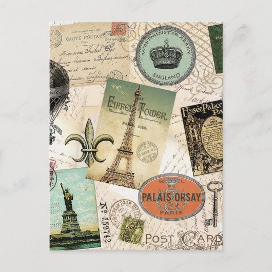 Vintage Travel collage briefkaart (Voorkant)
