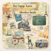 Vintage Travel Collage Kartonnen Onderzetters (Voorkant)
